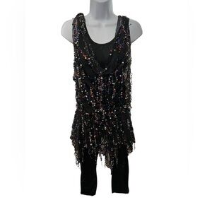 Costume Gallery Adult Medium Dance Sequin Fringe Black Tank Top & Pants Set